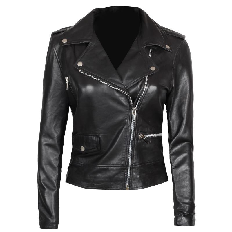 Amber Women Veste asymétrique en cuir de motard noir