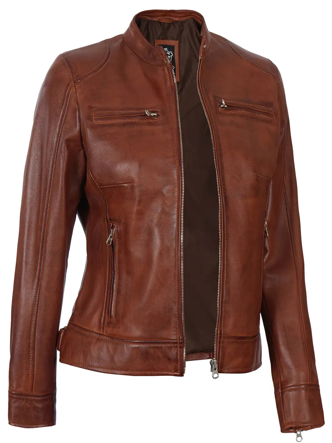 Veste en cuir véritable Cafe Racer pour femme