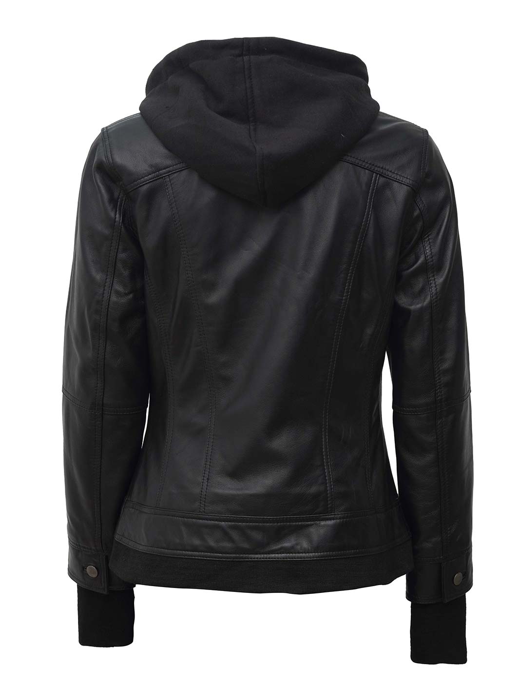 veste en cuir noir femme avec capuche