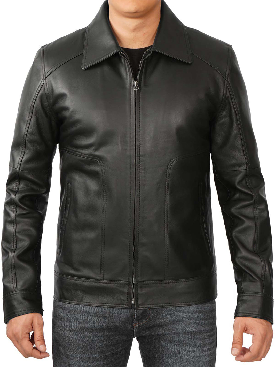 Veste en cuir de motard noire pour hommes