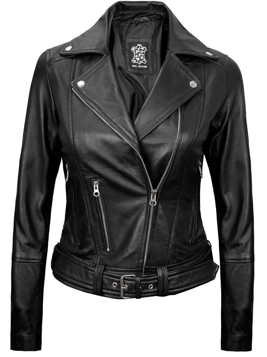 Veste en cuir noir pour femme