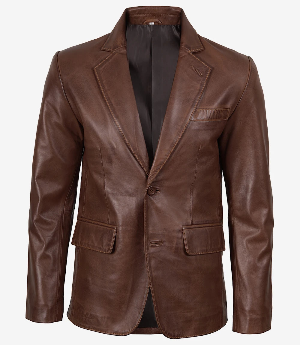 Blazer en cuir marron pour hommes