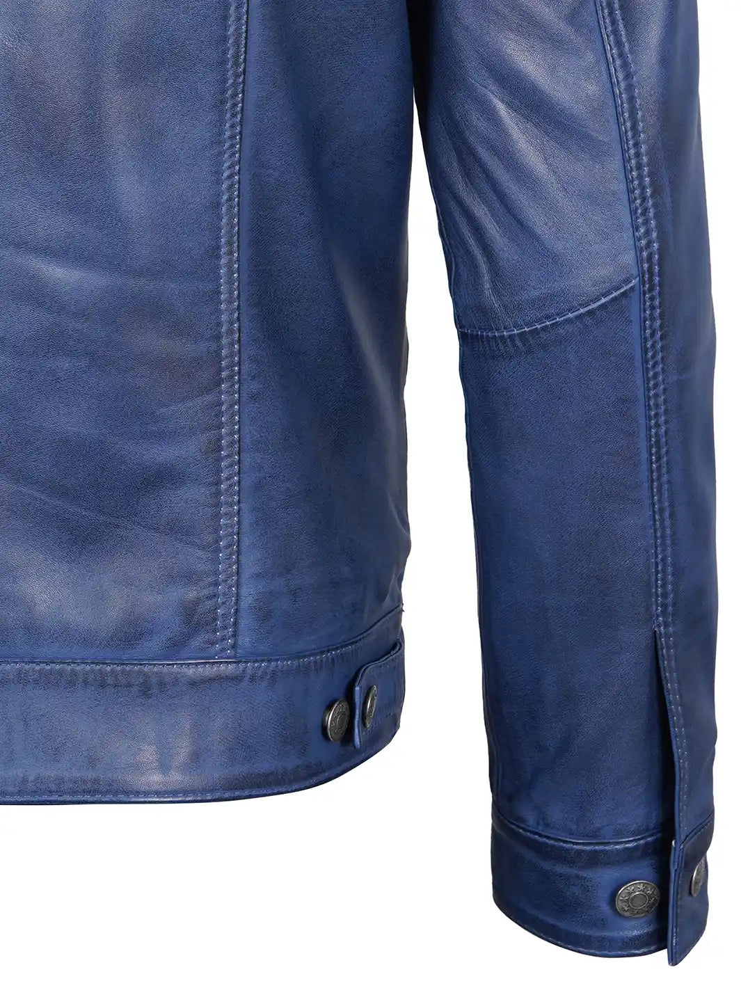 Blouson en cuir trucker bleu