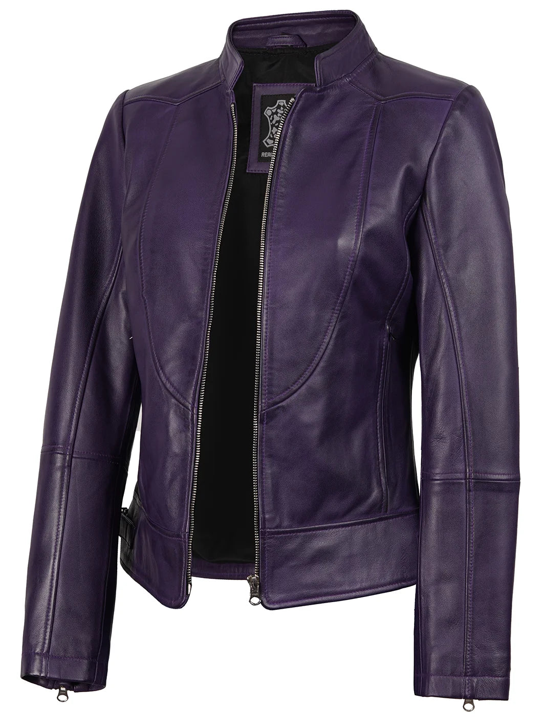 Femme Violette Veste en Cuir