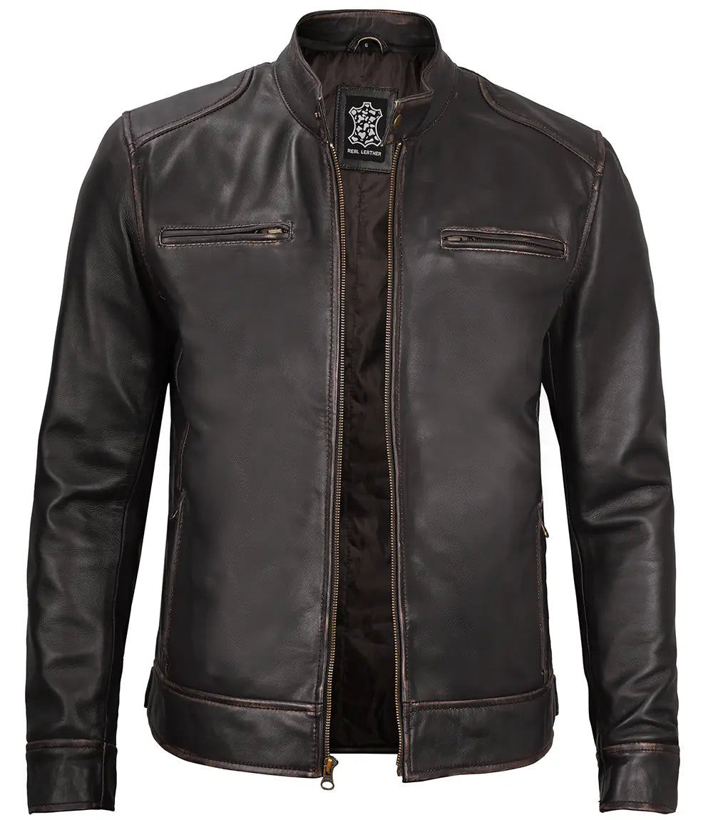 Veste en cuir pour homme Cafe Racer