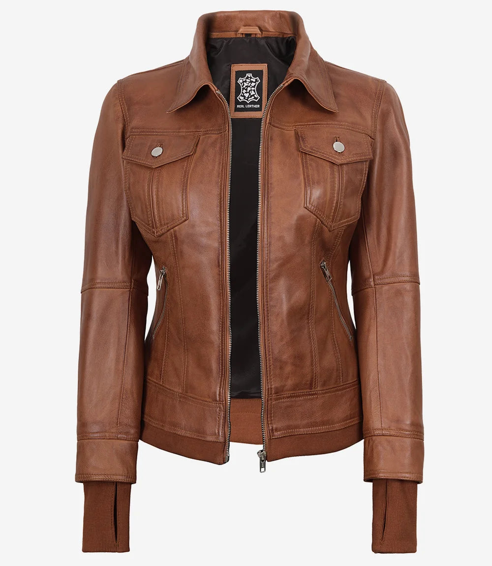 Femme Bomber Veste en Cuir