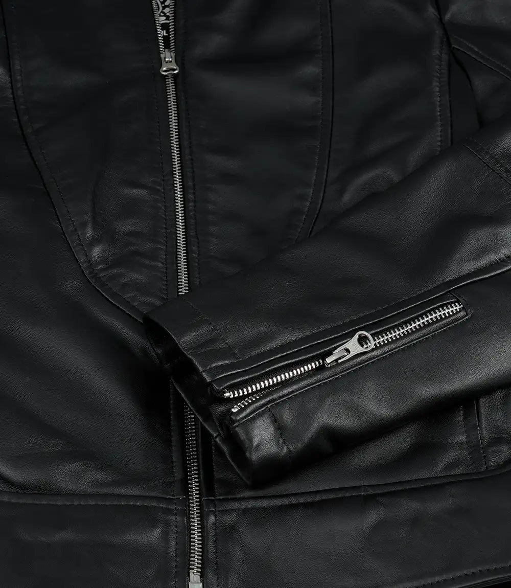 Noire Cafe Racer Blouson Cuir Femme