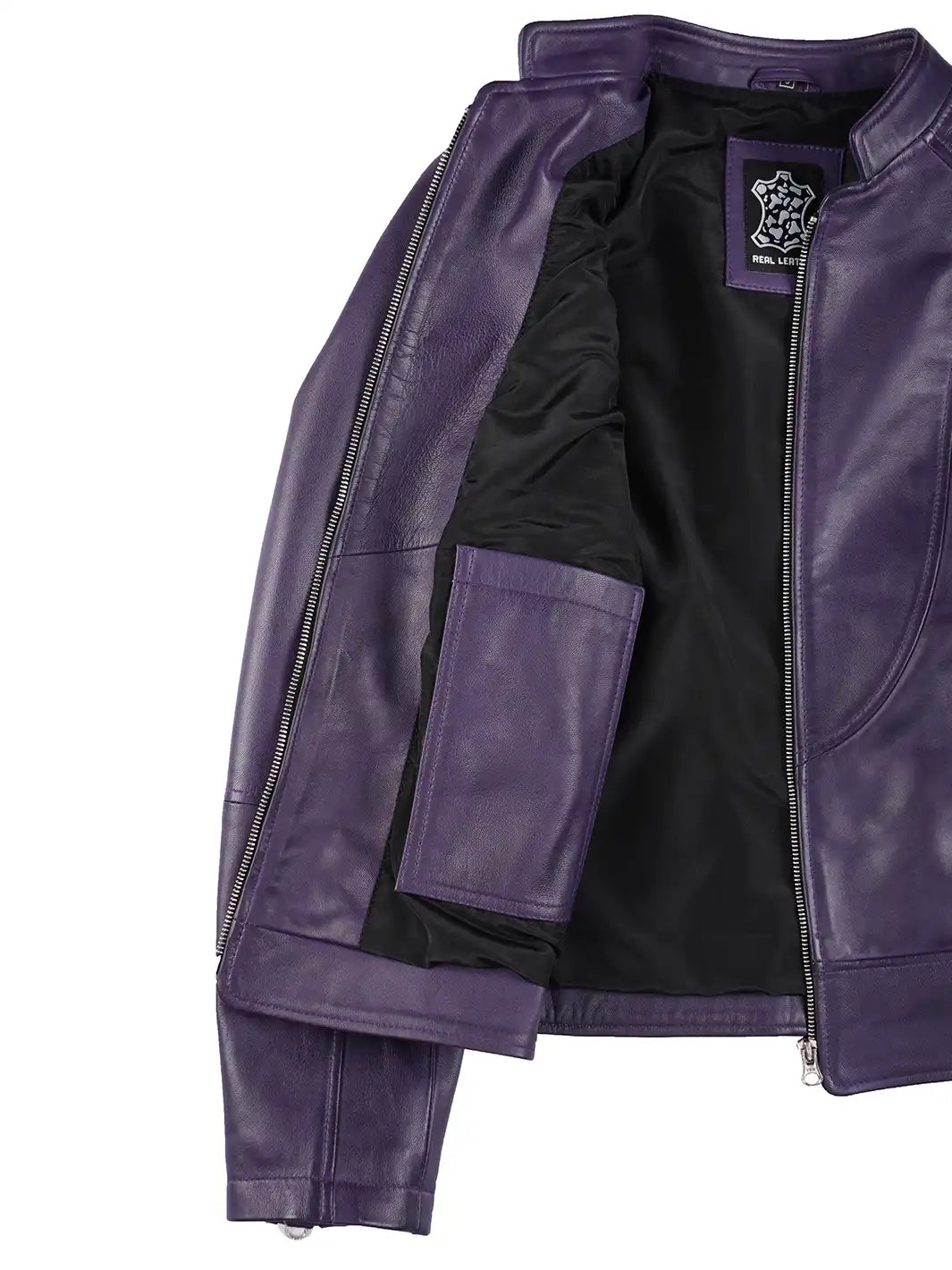 Femme Café Racer Violette Veste en Cuir