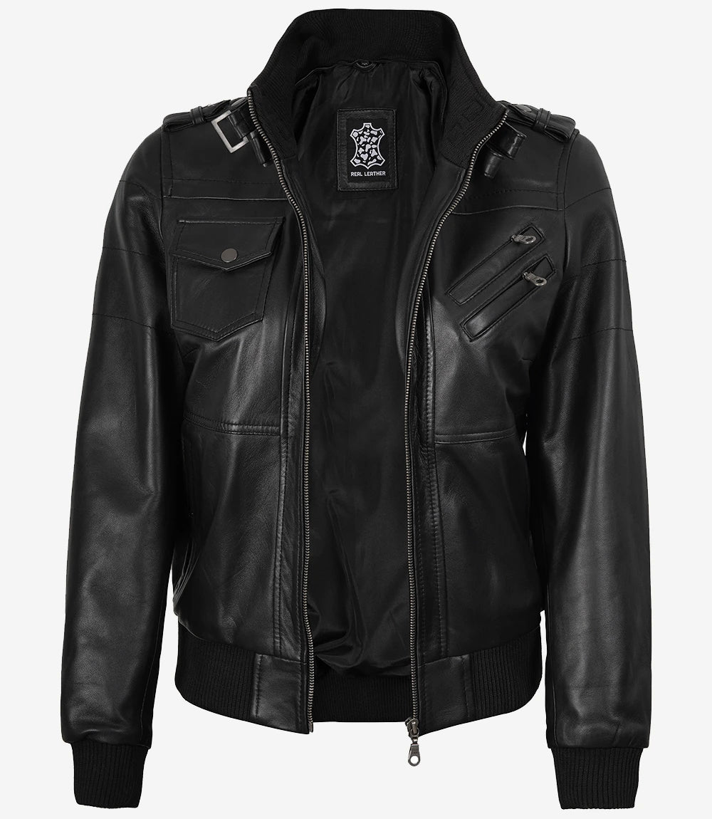 Femme Bomber Noir Cuir Blouson