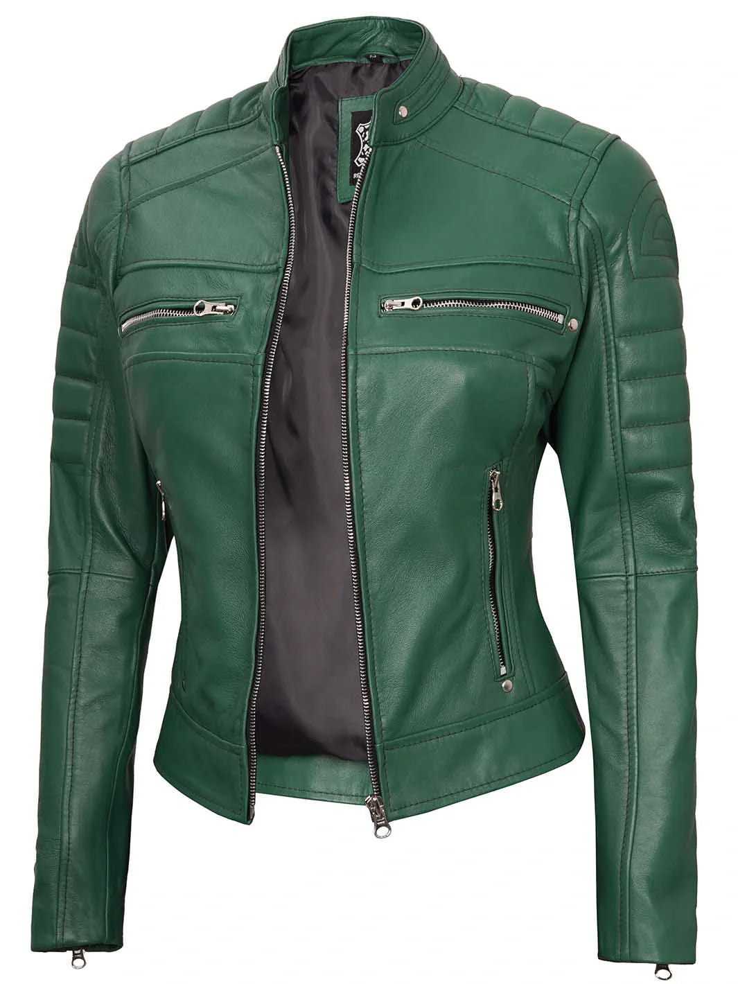 Blouson cuir café racer vert