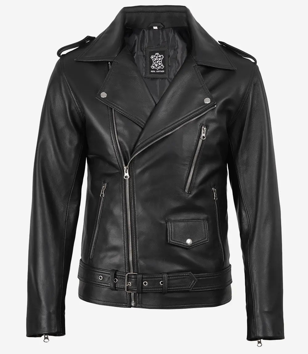 Homme Noir Biker Veste en Cuir