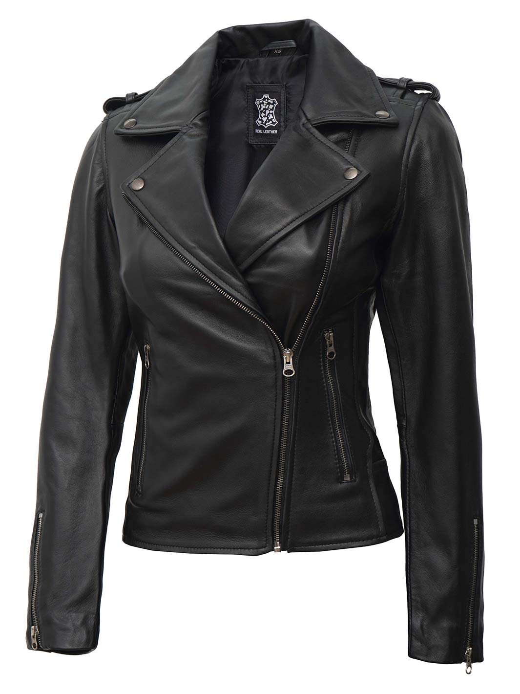 Veste en cuir noir pour femme