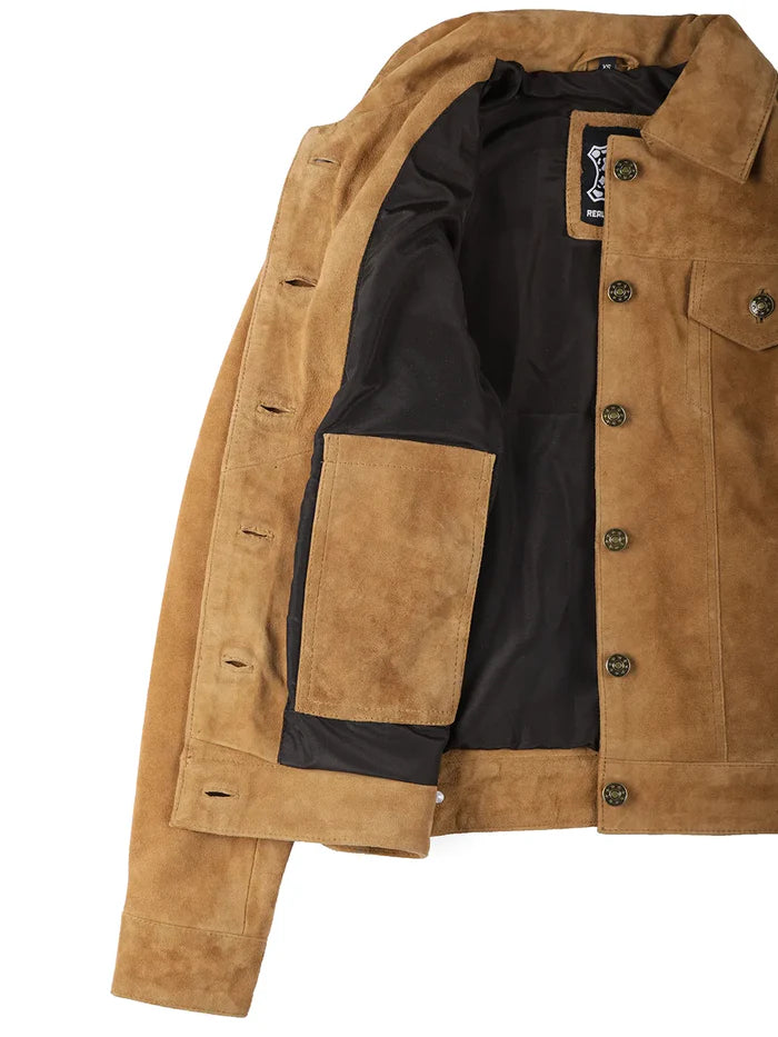 Women's Light Beige Suede Trucker Jacket
