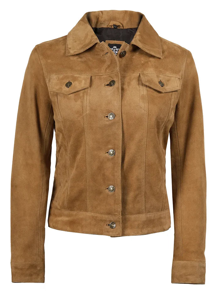 Women's Light Beige Suede Trucker Jacket