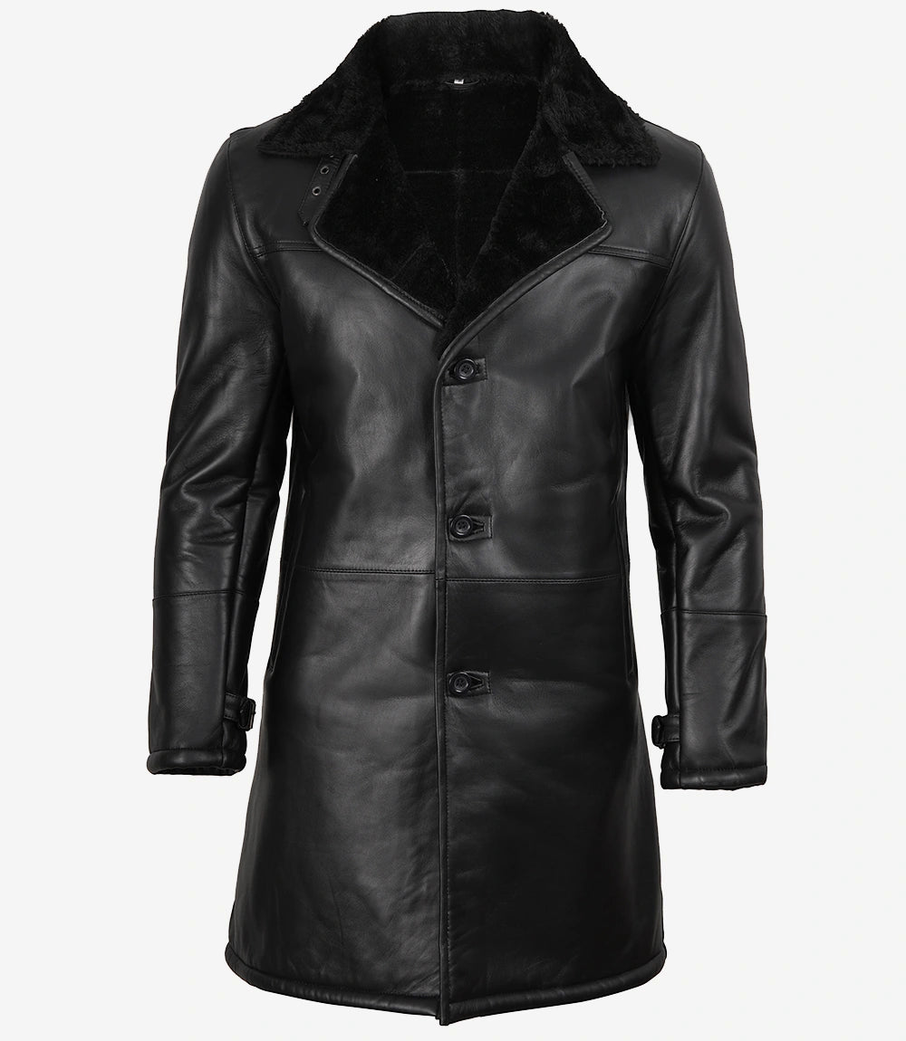 Manteau en cuir de mouton noir