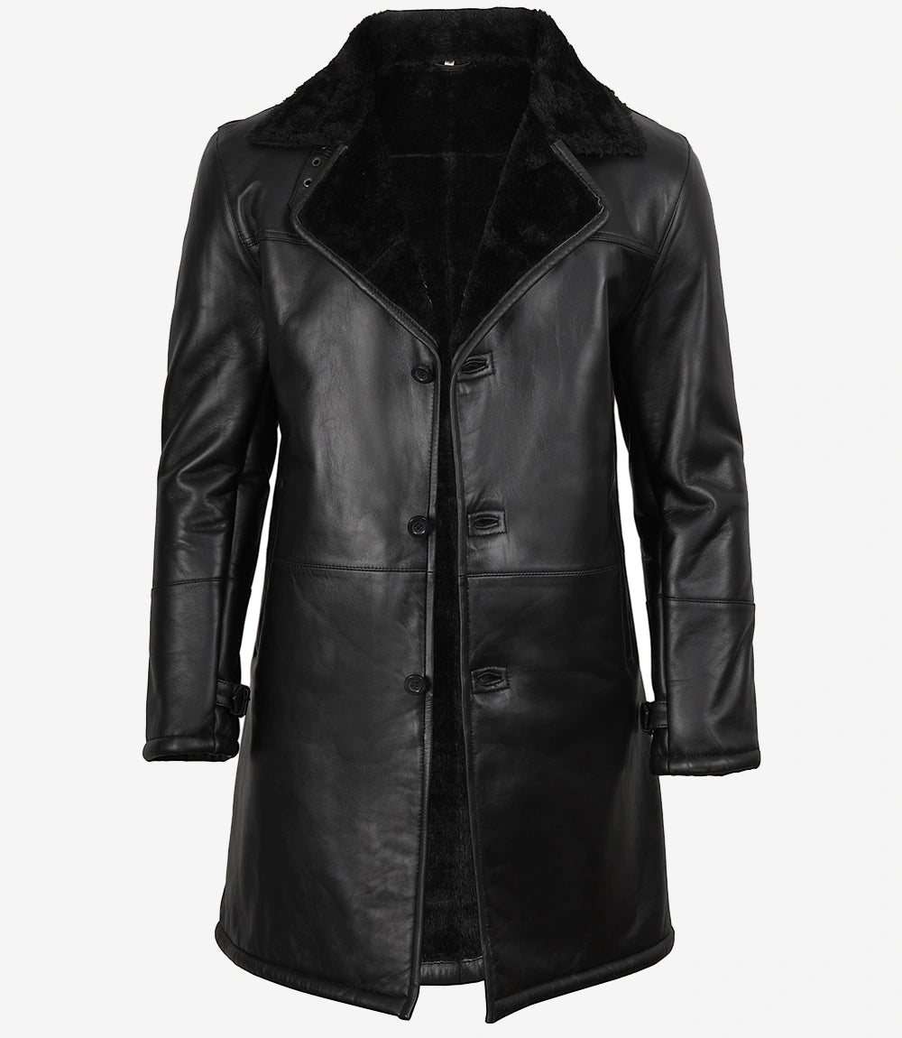 Manteau en cuir de mouton noir