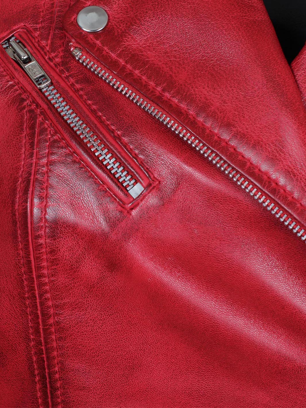Veste en cuir de motard rouge pour femme