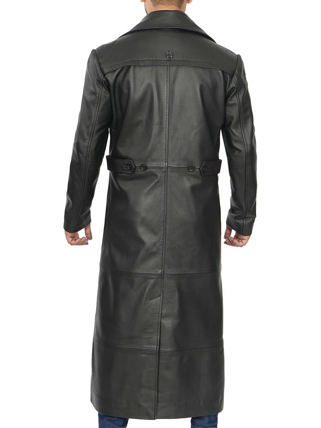 Manteau long en cuir noir Jackson pour homme