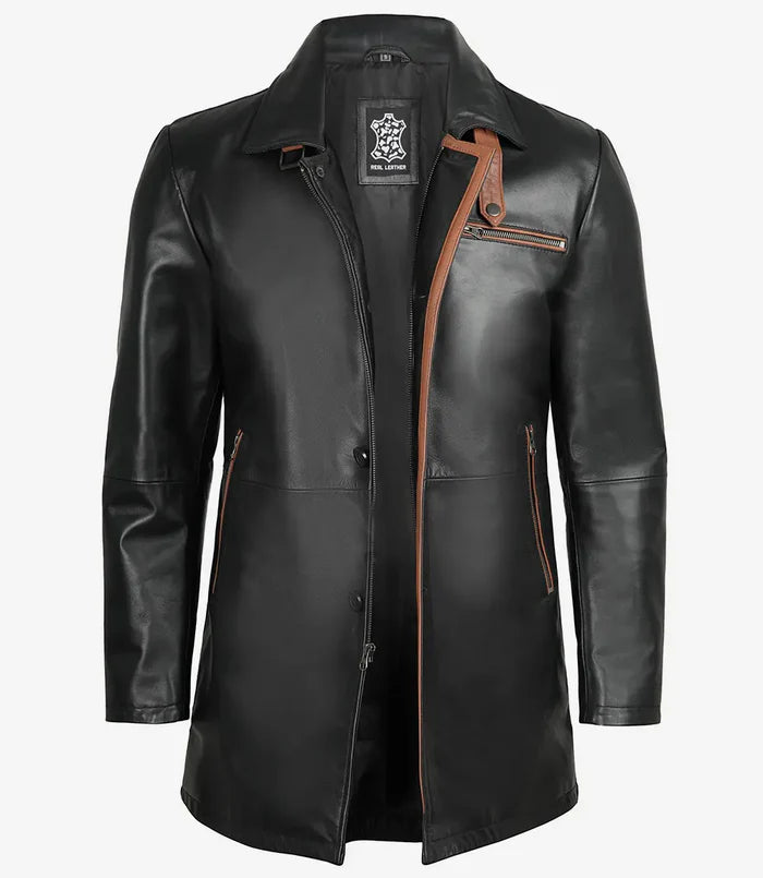 Winchester Men's Black Genuine Leather Car Coat