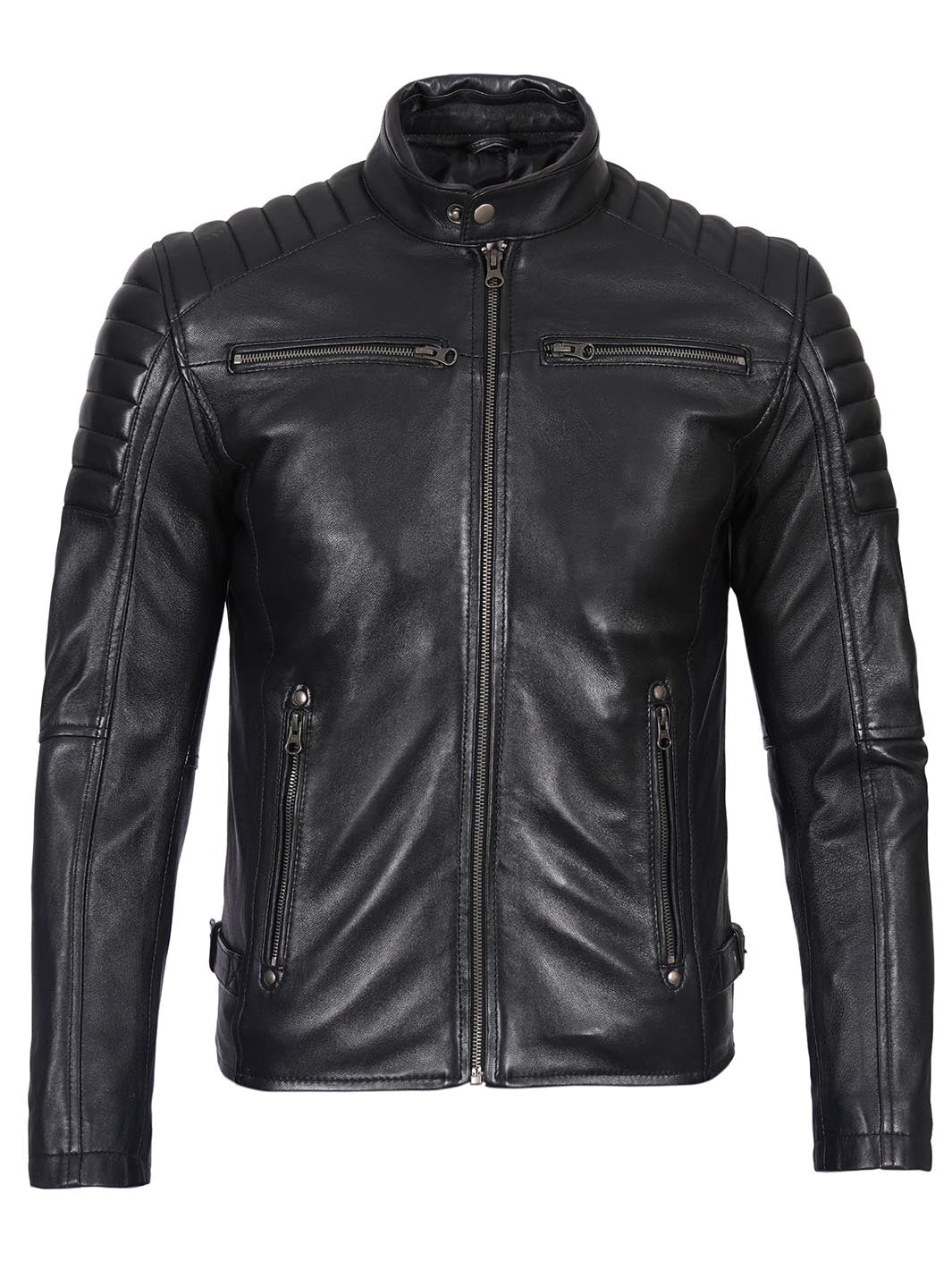 Veste de moto ajustée noire pour hommes