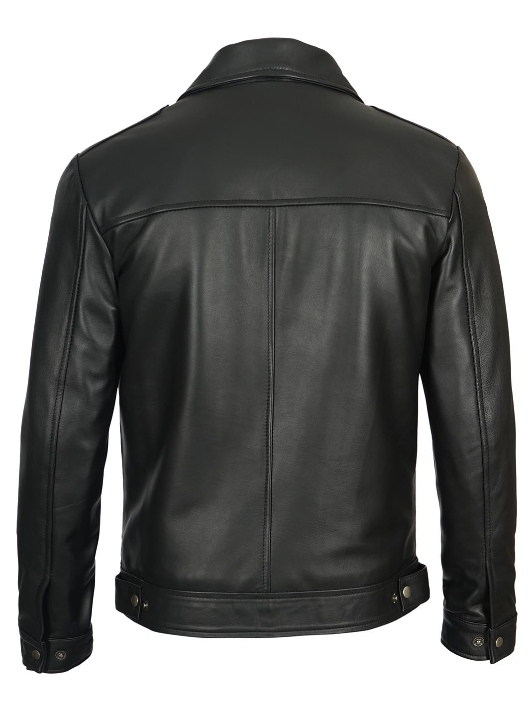 Veste en cuir noire Cafe Racer pour homme
