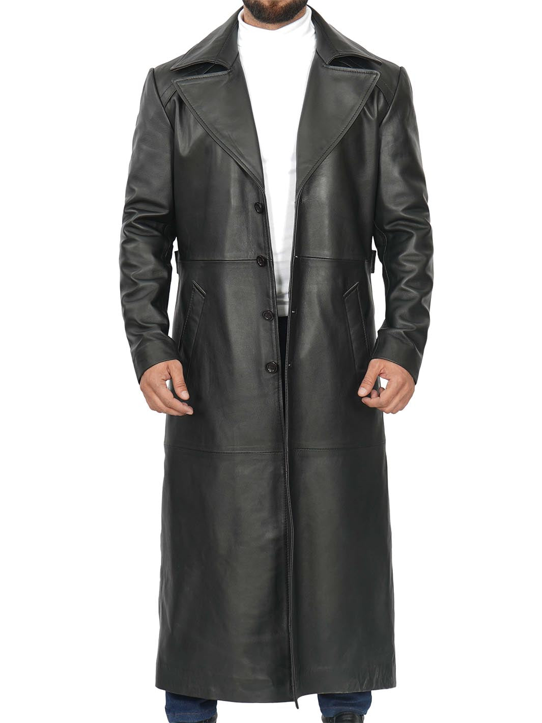 Manteau long en cuir noir Jackson pour homme