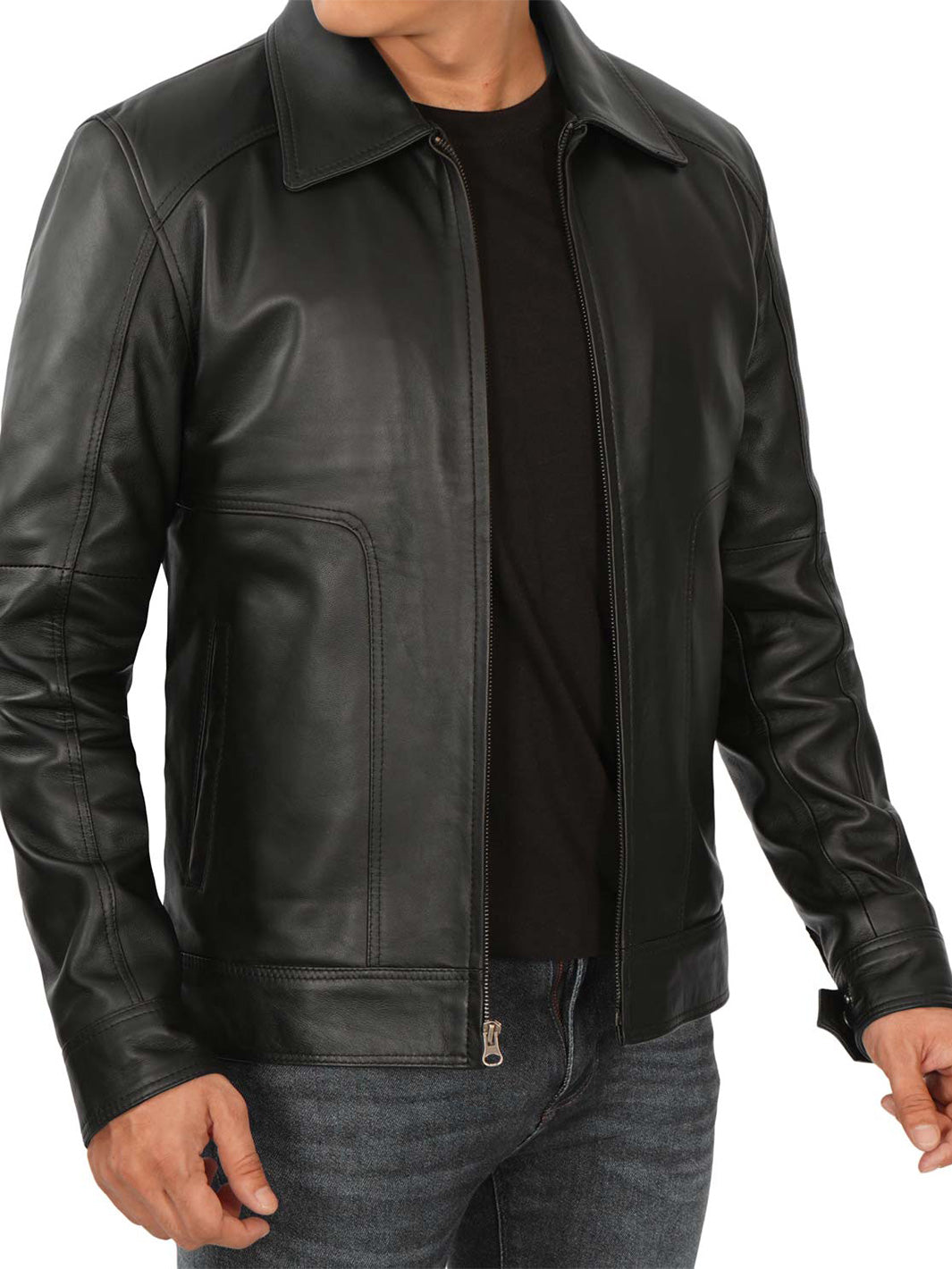 Veste en cuir de motard noire pour hommes