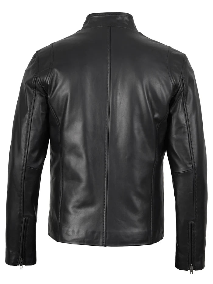 Veste en cuir noir pour homme