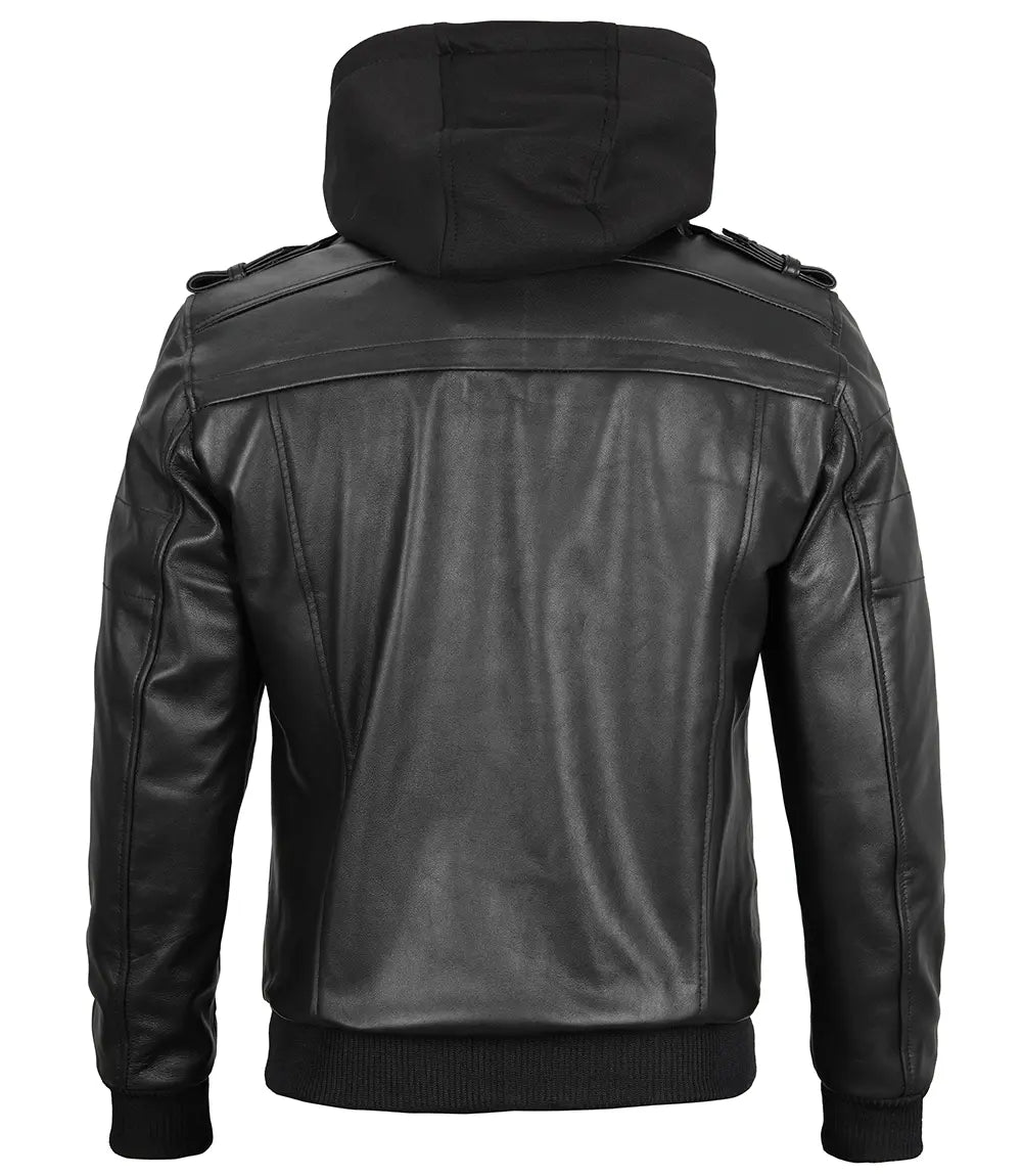 Veste à capuche en cuir véritable pour homme