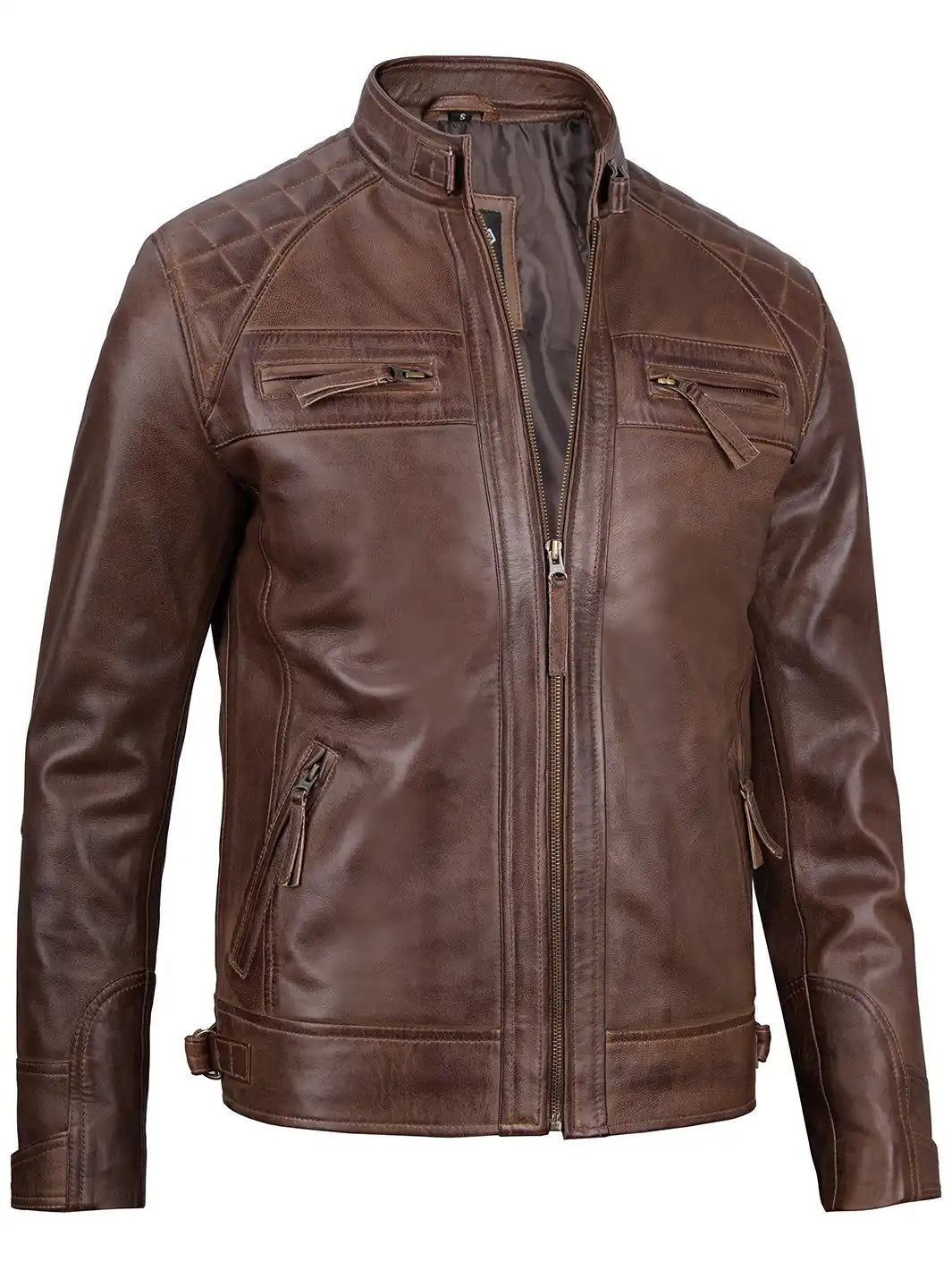 Veste en cuir véritable Cafe Racer marron chocolat pour homme