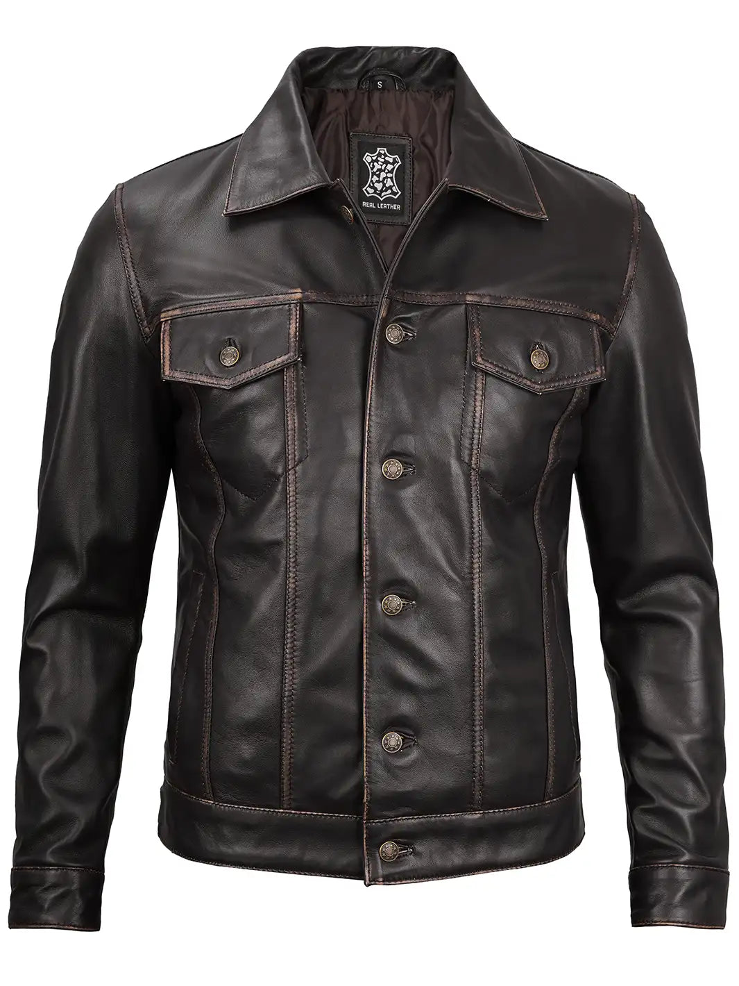 Veste en cuir véritable pour homme