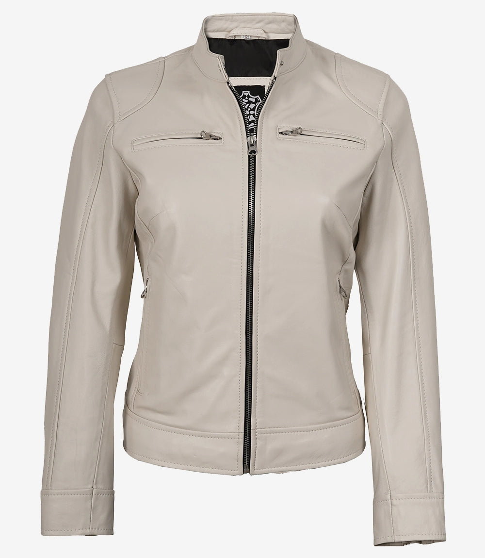 Veste de motard en cuir blanc pour femme