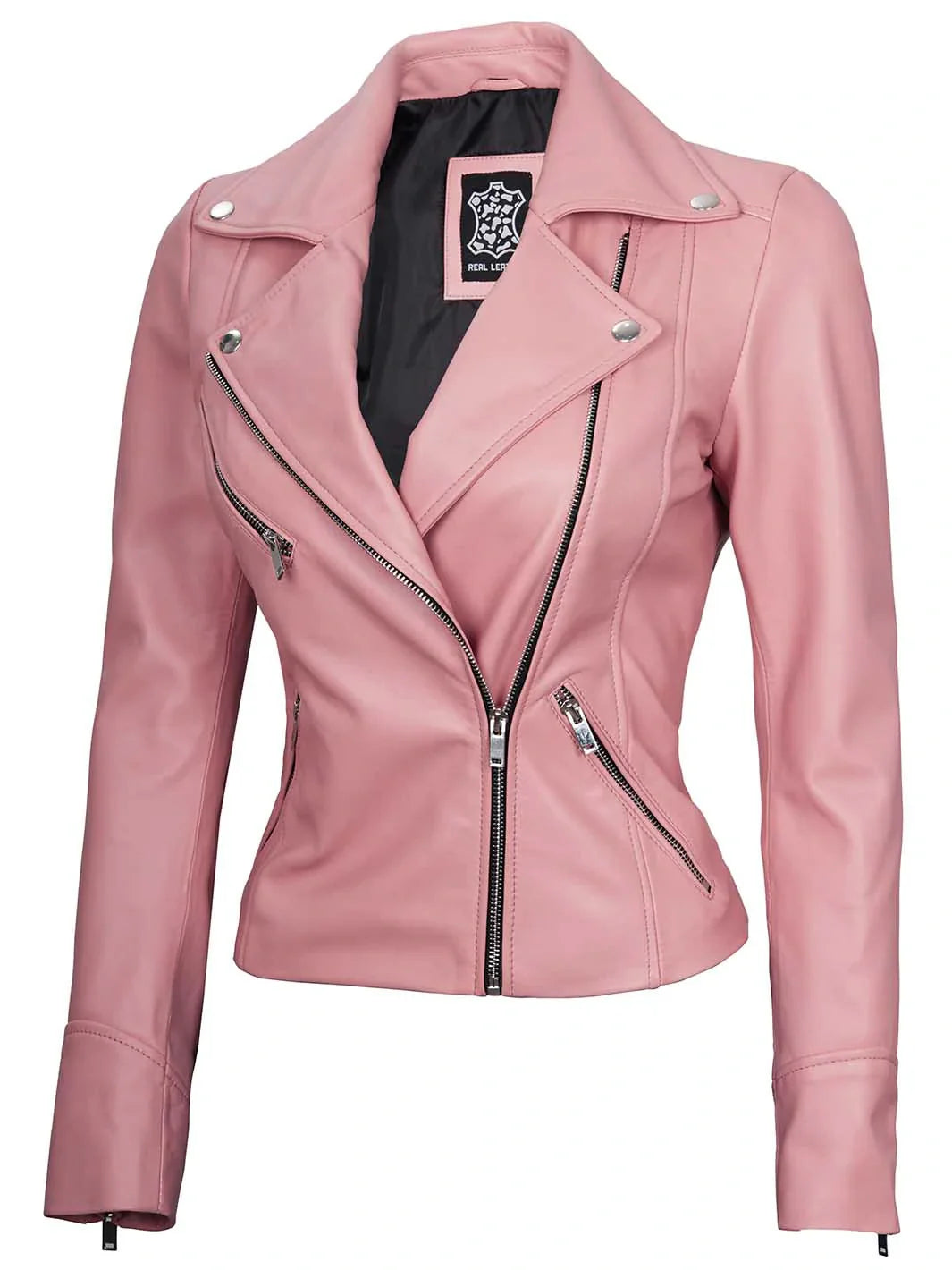 Veste en cuir rose pour femme