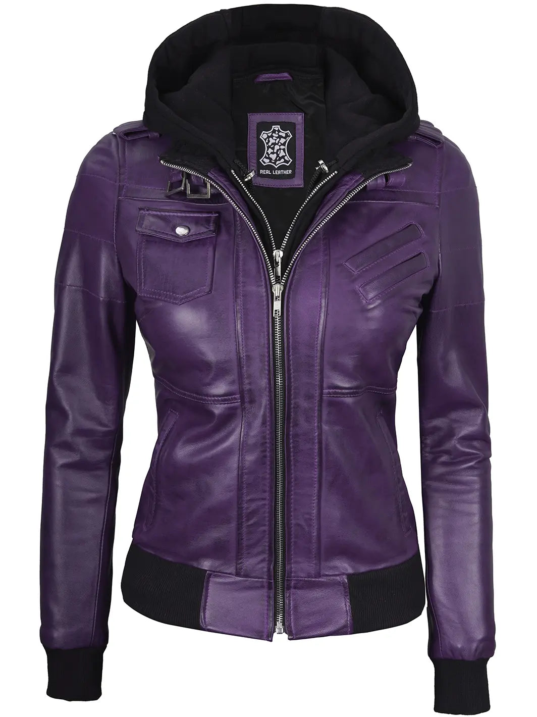 Blouson en cuir bomber violet
