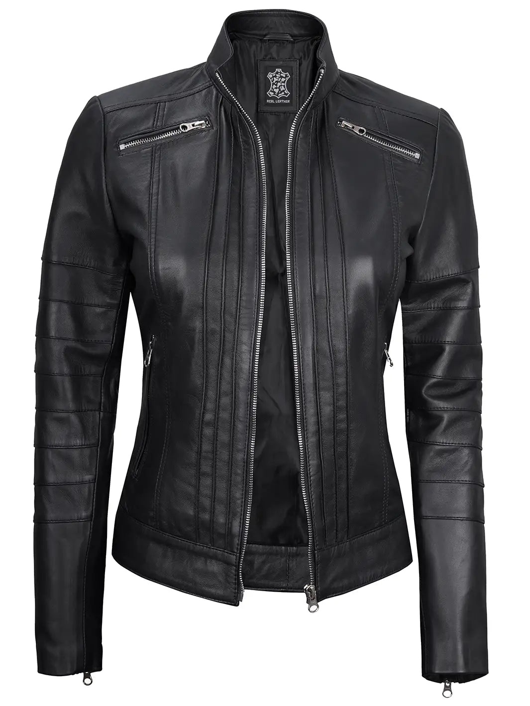 Veste noire en cuir véritable café racer