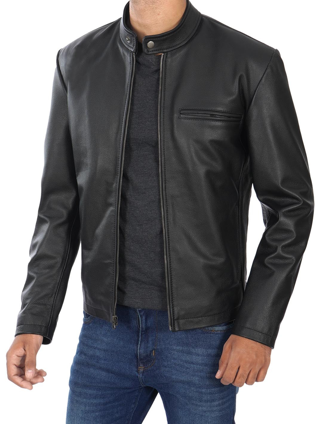 Ricardo Cow Hide Veste en cuir noir pour homme