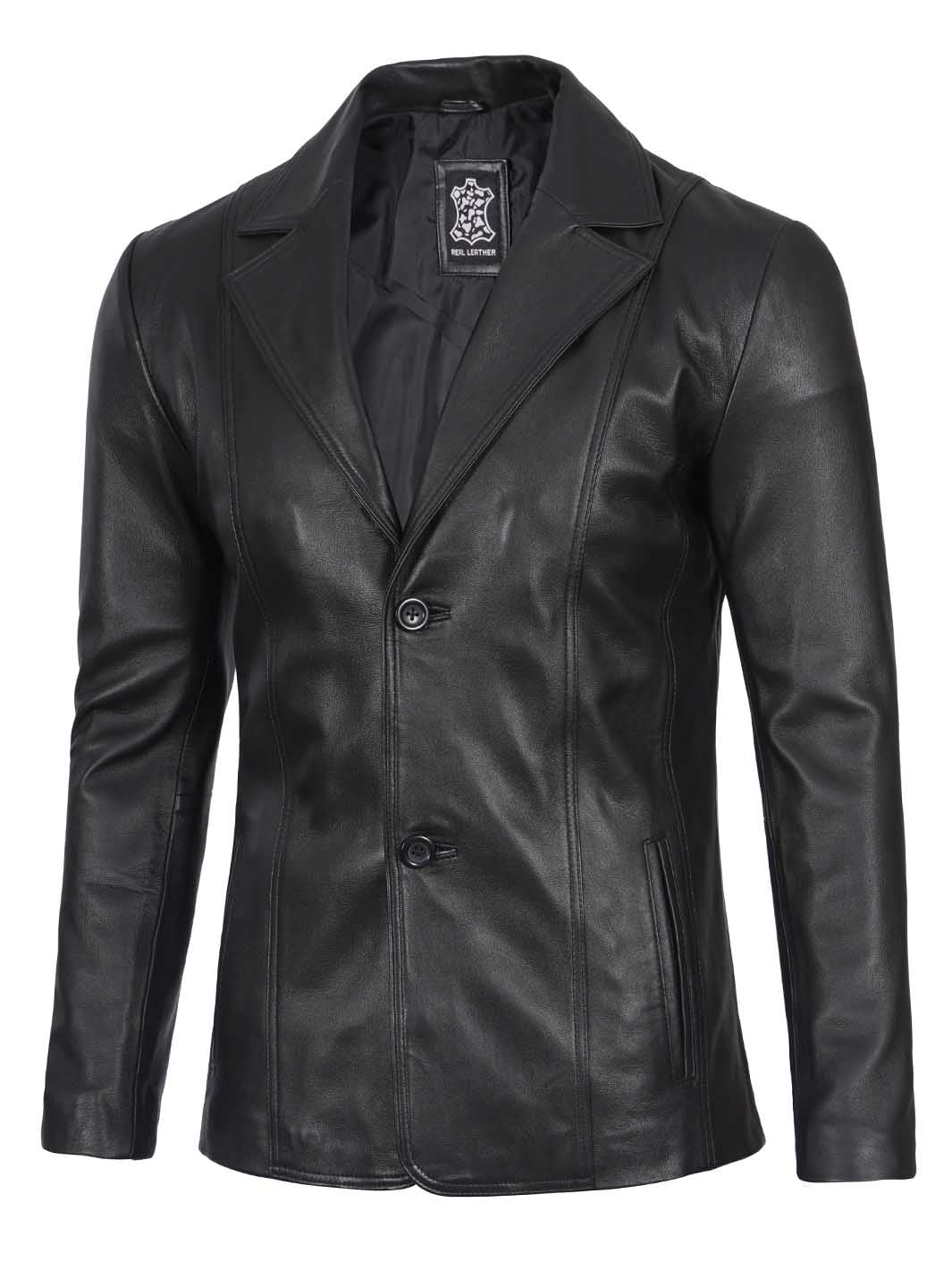 Manteau blazer en cuir noir Surrey