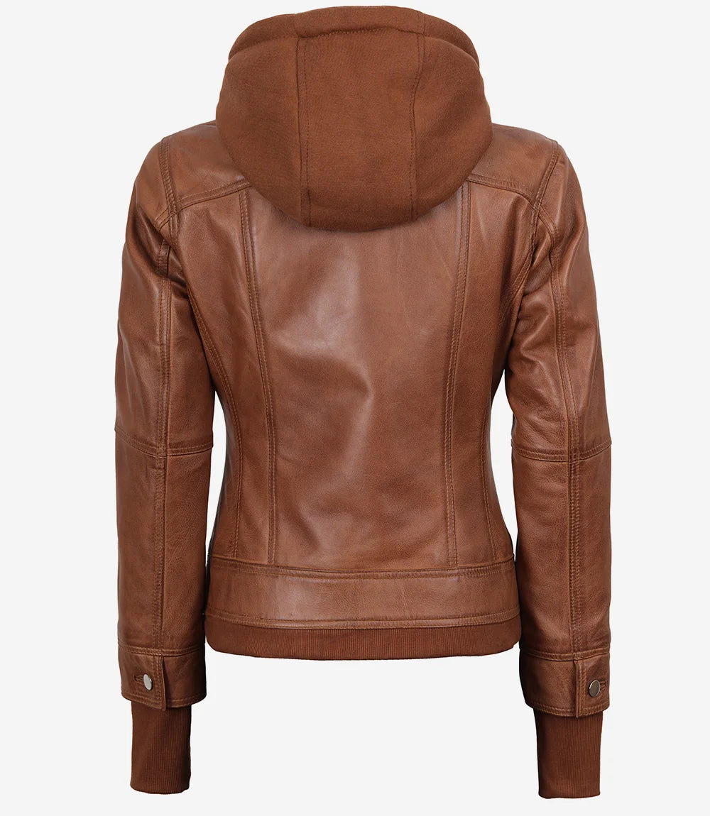  Femme Bomber Tan Ciré Veste en Cuir