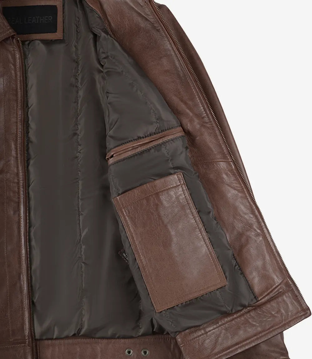 Reeves Men's Brown Genuine Leather Biker Jacket