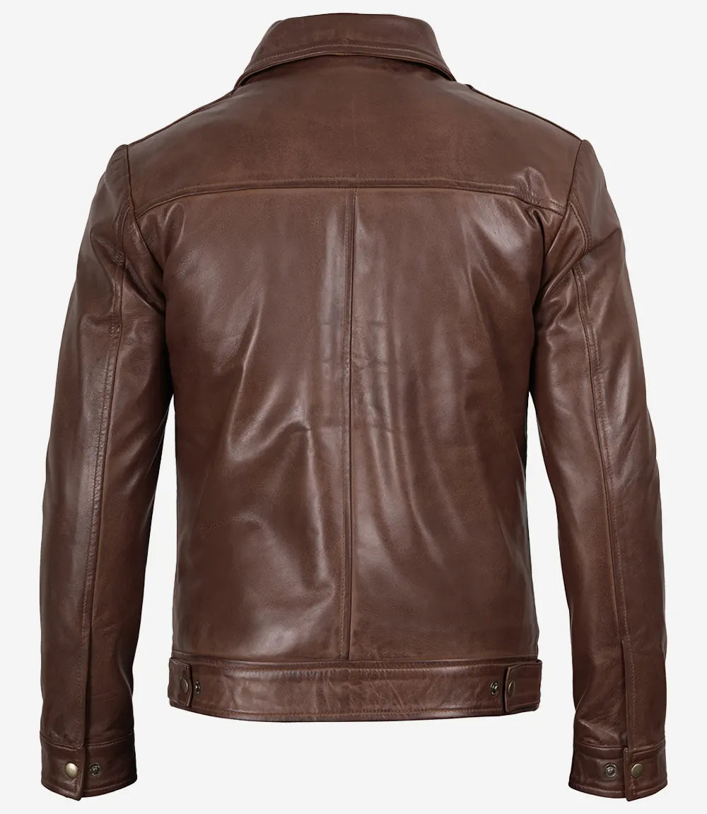 Veste de motard en cuir véritable marron hommes