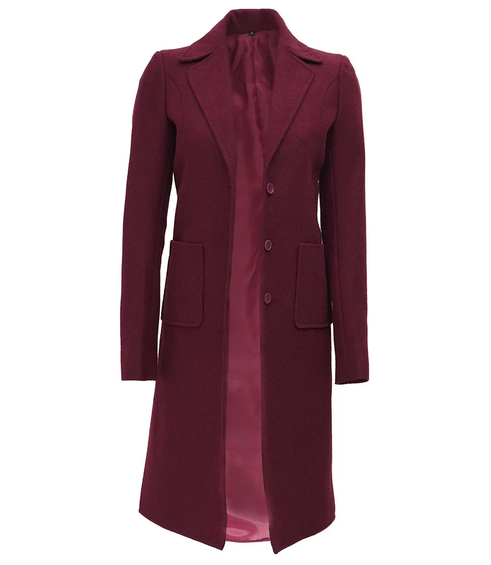 Bourgogne Long Manteau En Laine