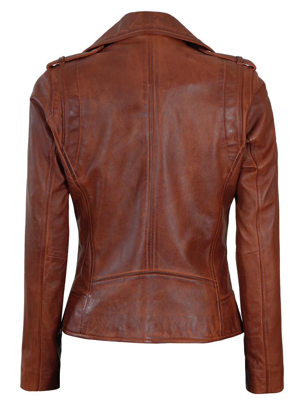 Kristan Women Veste motard asymétrique en cuir cognac