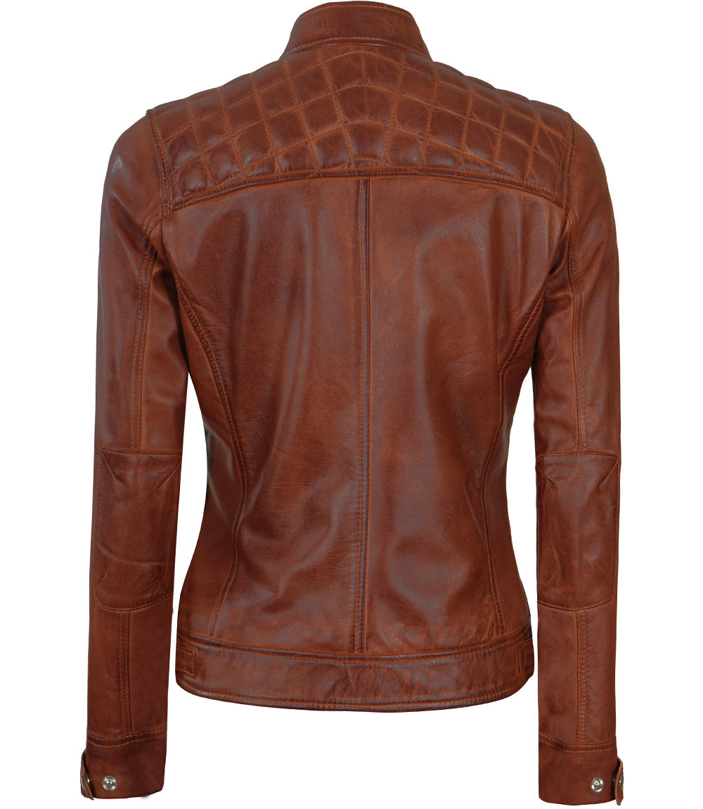Veste en cuir matelassée Cafe Racer pour femme
