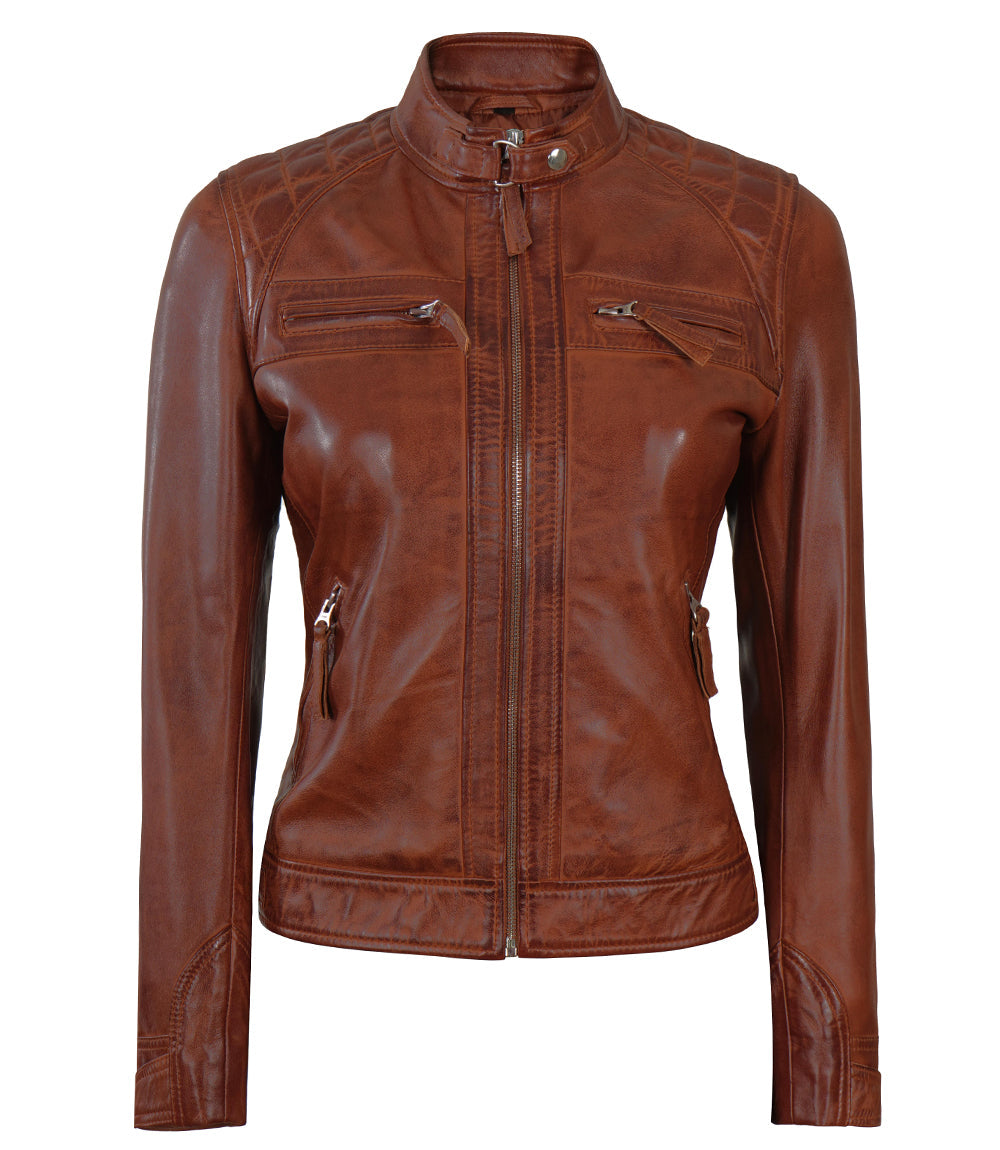 Veste en cuir Cafe Racer pour femme
