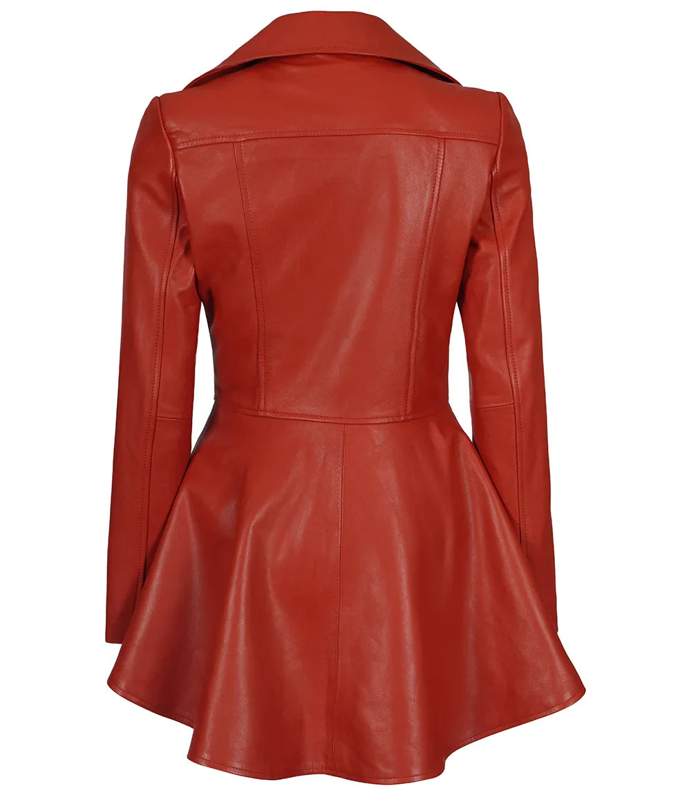 Veste asymétrique en cuir à basque femme de coloris rouge