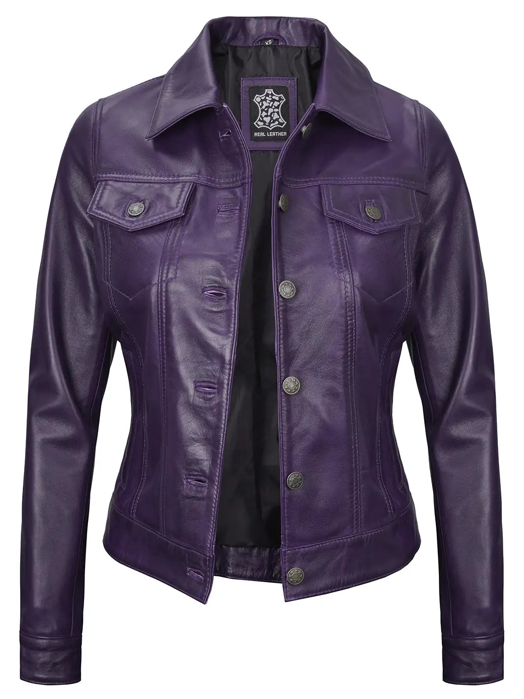 Veste en cuir violet femme