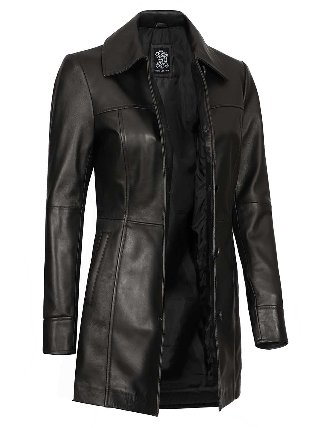 Manteau en cuir noir pour femme