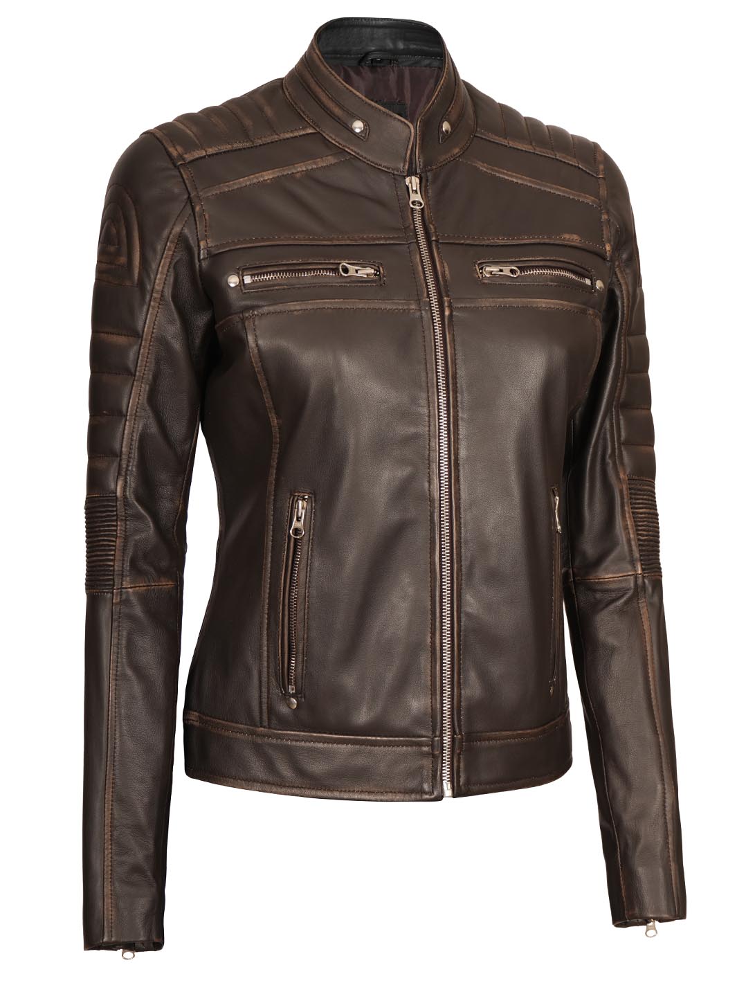 Veste en cuir de motard Cafe Racer pour femme