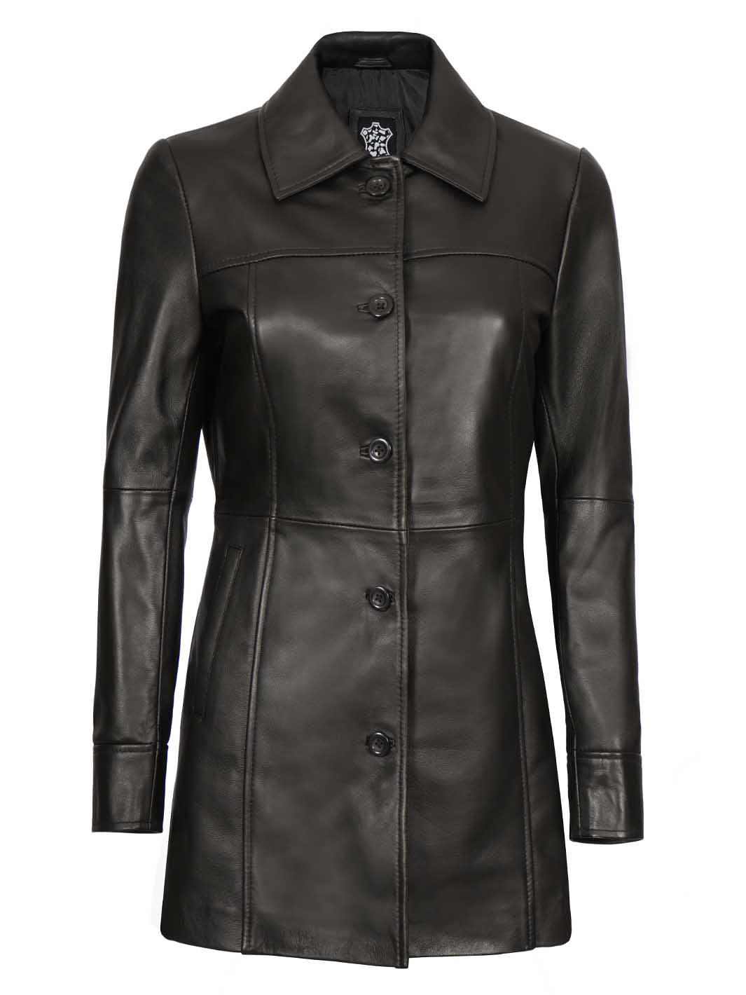 Manteau en cuir noir pour femme