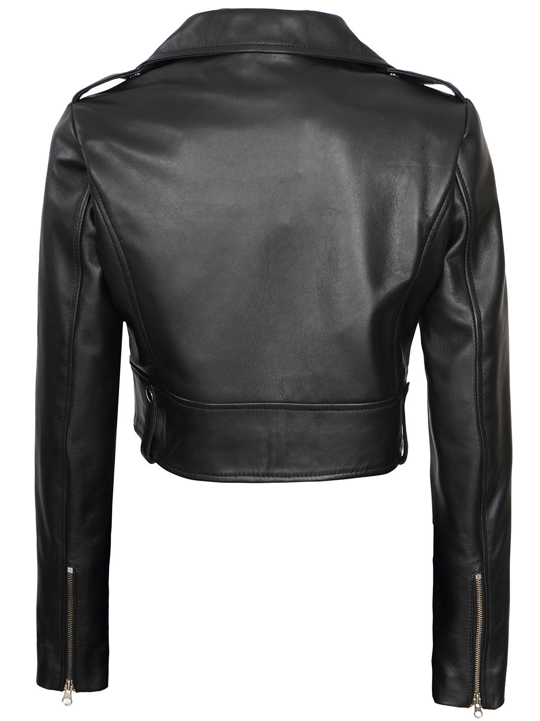 veste en cuir de moto courte noire pour femme